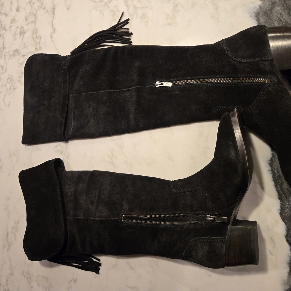 Black Suede Knee-High Boots